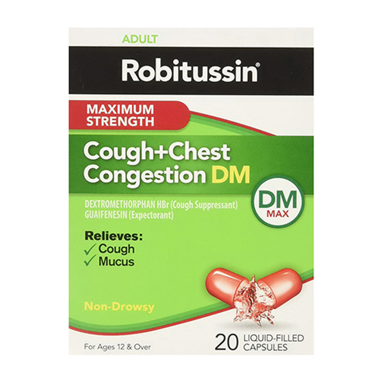 Robitussin Maximum Strength Cough And Chest Congestion DM Liquid Filled Capsules, 20 Ea