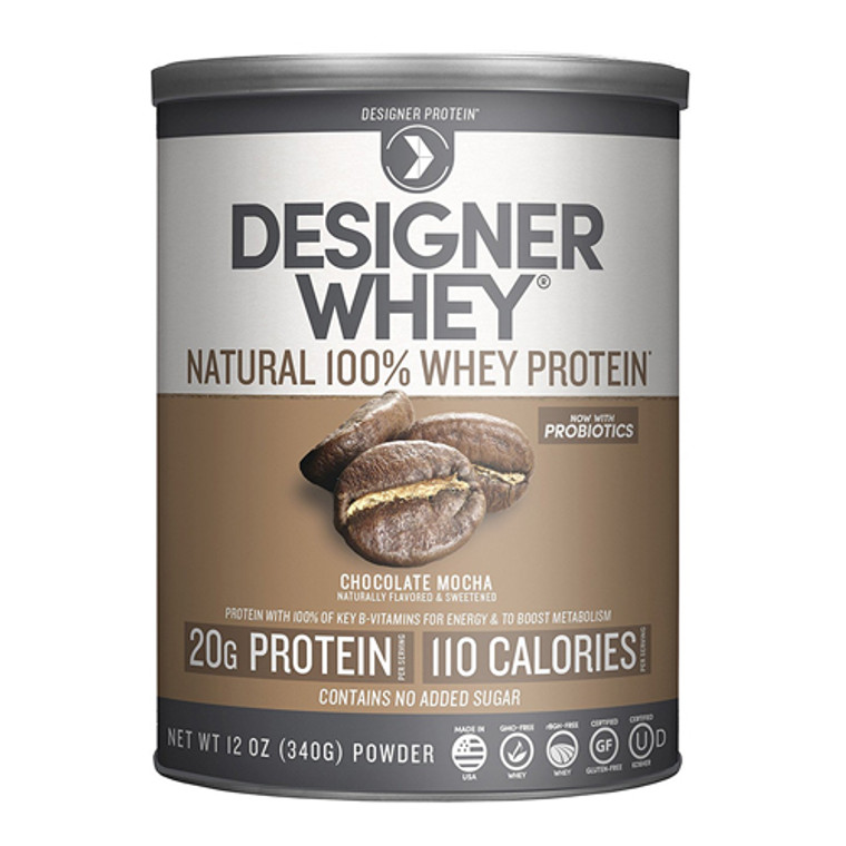 Designer Protein Whey Premium Natural 100% Whey Protein Powder, Chocolate Mocha, 12 oz