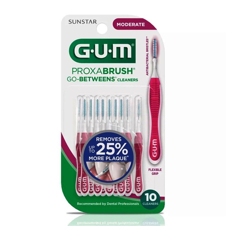 Gum Proxabrush Go Betweens Cleaners, Moderate, 10 Ea