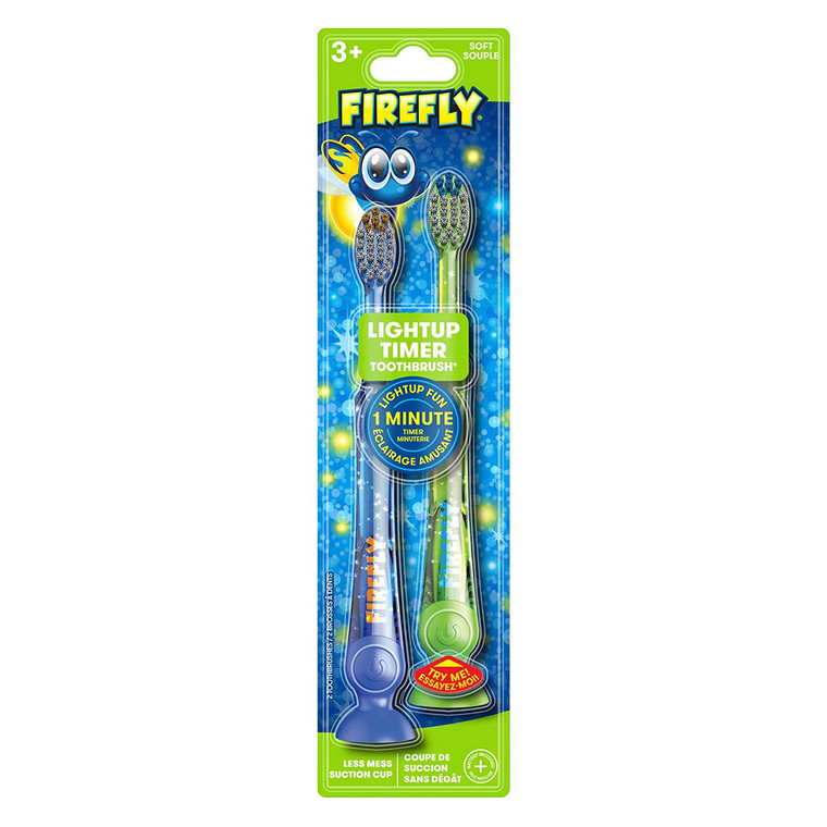 Firefly Kids Toothbrushes with Lightup Timer 1 Minute Soft Bristles 2Ea