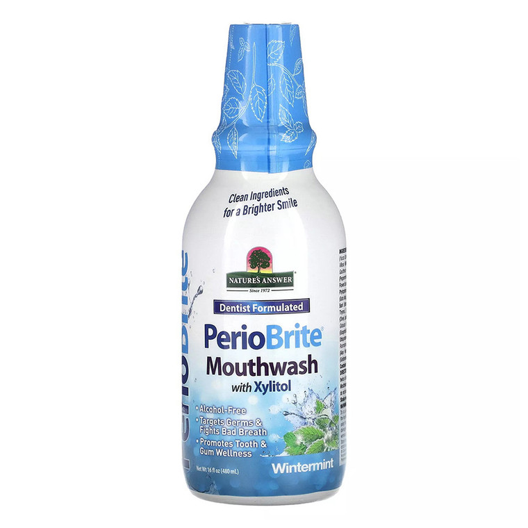 Natures Answer PerioBrite Mouthwash with Xylitol Winter Mint Promotes Healthy Teeth and Gums 16Oz (480ml)