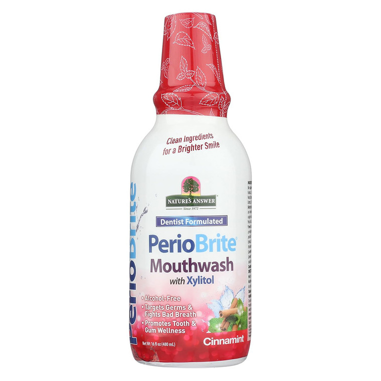 Natures Answer PerioBrite Mouthwash with Xylitol Cinnamint Promotes Healthy Teeth and Gums 16Oz (480ml)