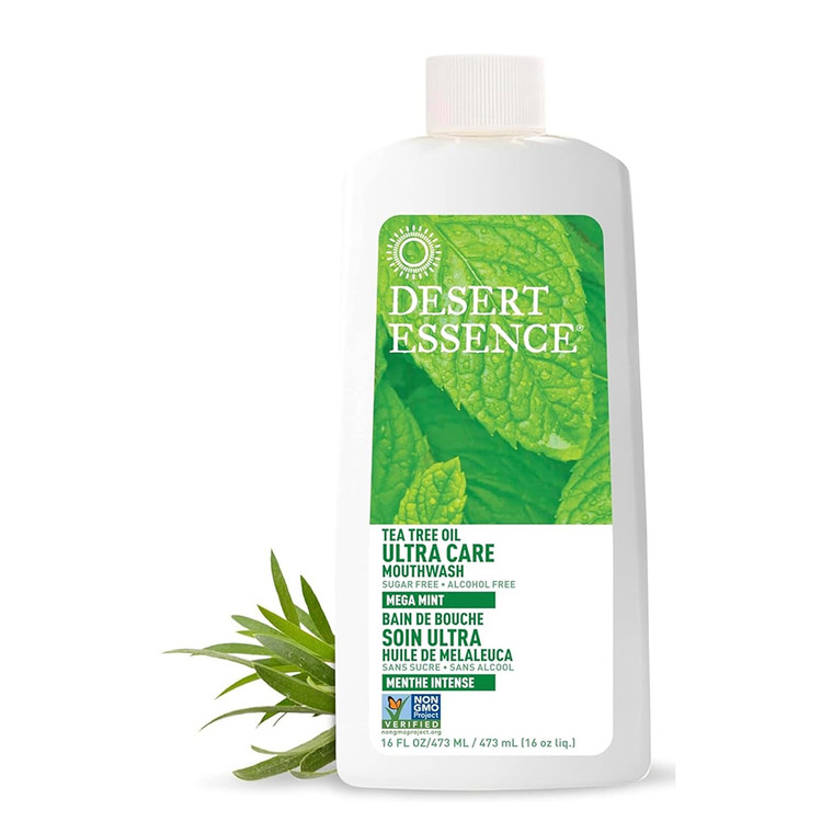Desert Essence Ultra Care Mouthwash Tea Tree Oil Mega Mint Fresh Breath Formula 16Oz (473ml)