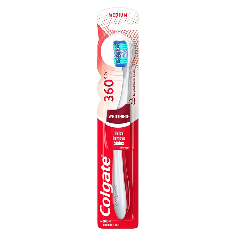 Colgate 360 Optic White Full Head Adult Toothbrush Medium Whitening Support Formula 1Ea