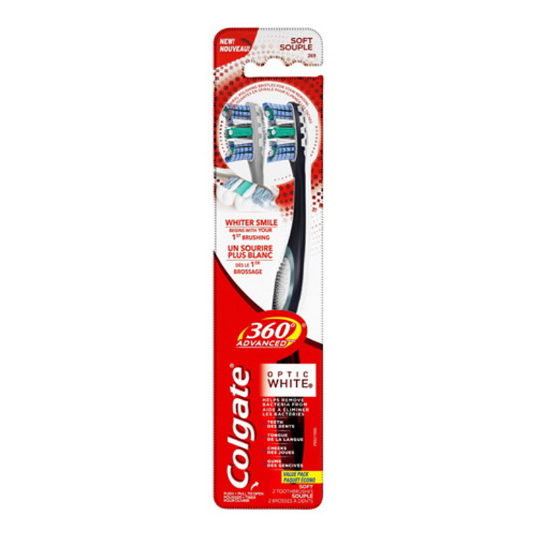 Colgate 360 Degree Advanced Optic White Whitening Toothbrush, Soft, 2 Ea