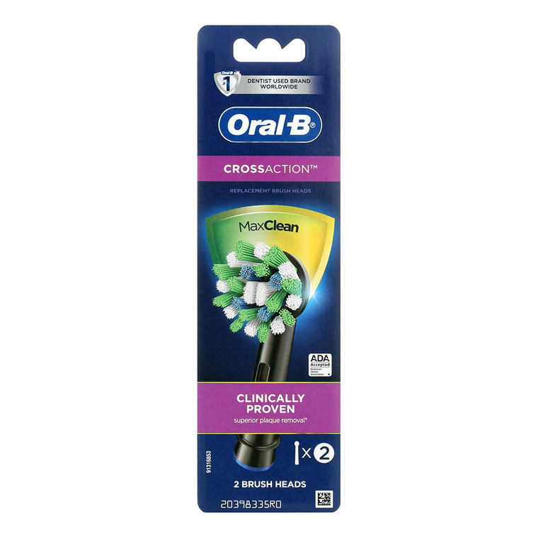 Oral B Cross Action Electric Toothbrush Replacement Brush Head Refills, Black, 2 Ea