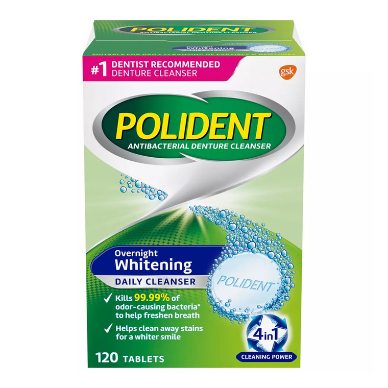 Polident Overnight Whitening, Triple Mint Tablets, 120 Ea