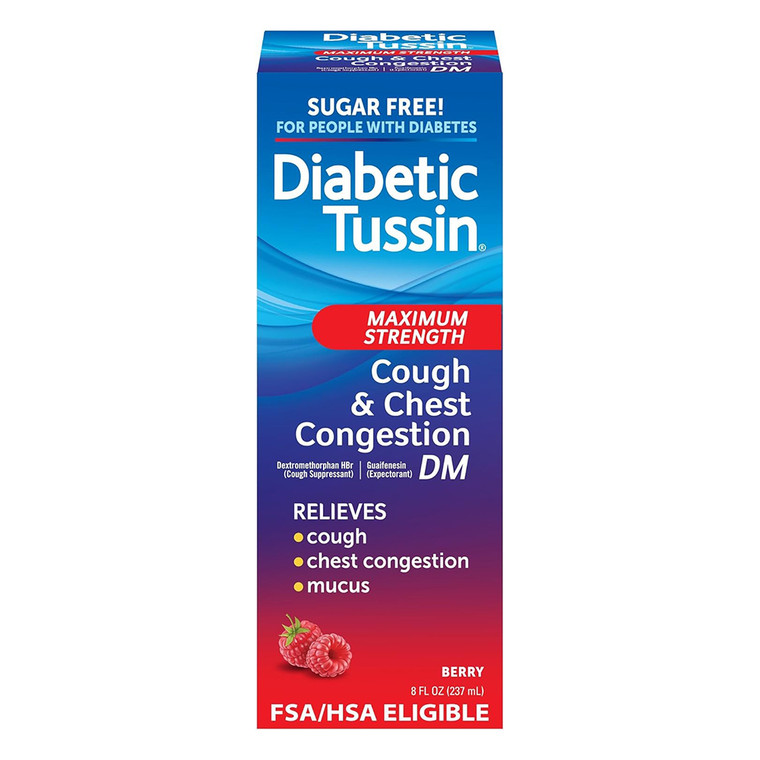 Diabetic Tussin DM Cough Suppressant and Expectorant Maximum Strength Respiratory Support Formula 8Oz (237ml)