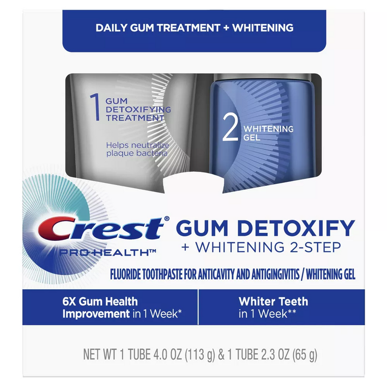 Crest Gum Detoxify Plus Whitening Gel 2 Step Fluoride Toothpaste Kit For Anticavity and Antigingivitis, 1 Ea