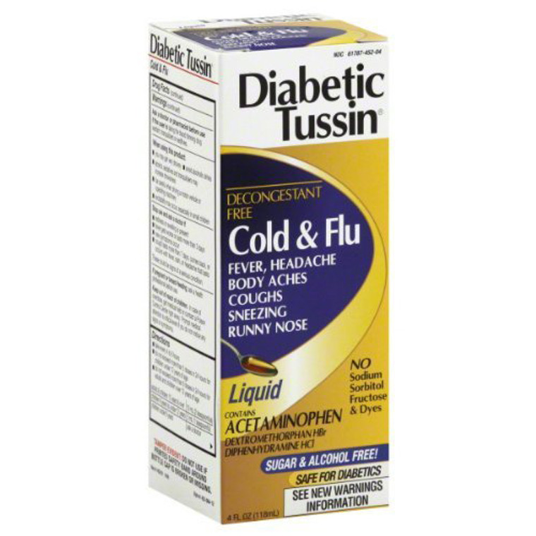 Diabetic Tussin Cold And Flu Liquid Sugar And Alcohol Free- 4 Oz