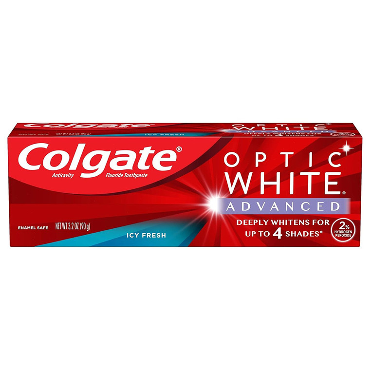 Colgate Optic White Advanced Whitening Toothpaste Icy Fresh Whitening Support Formula 3.2Oz (90g)