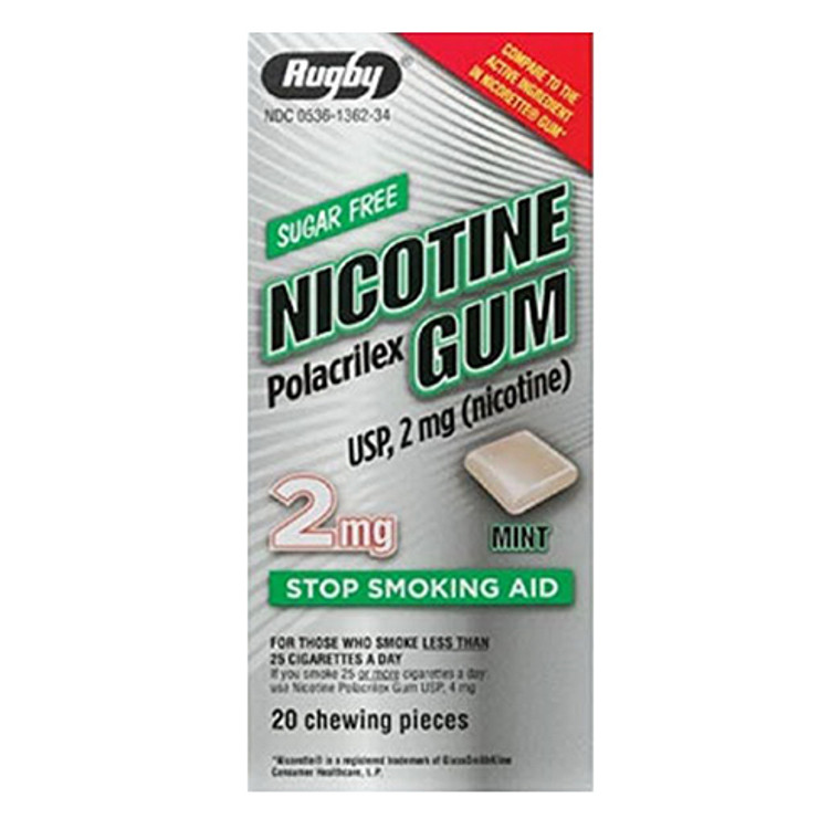 Rugby Nicotine Gum Sugar Free Polacrilex Usp, 2 Mg, 20 Ea