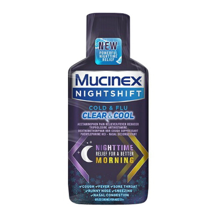Mucinex Nightshift Clear and Cool, Cold and Flu Syrup, 6 Oz