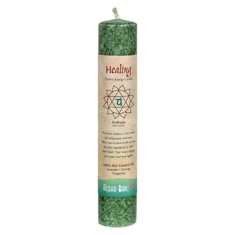 Aloha Bay Chakra Pillar Healing Candles Green for Health and Emotional Balance Pack of 3