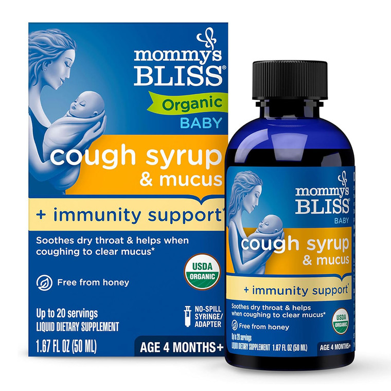 Mommys Bliss Organic Baby Cough Syrup and Mucus Relief plus Immunity Support 1.67Oz (50ml)