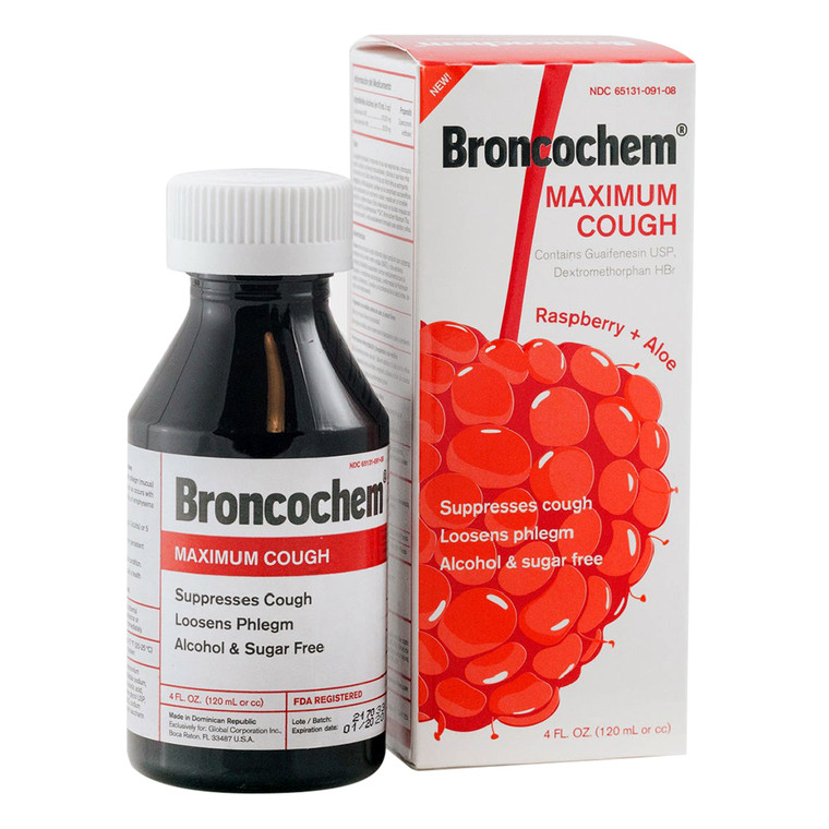 Broncochem Maximum Cough Suppressant with Raspberry and Aloe Alcohol and Sugar Free 4Oz (113g)