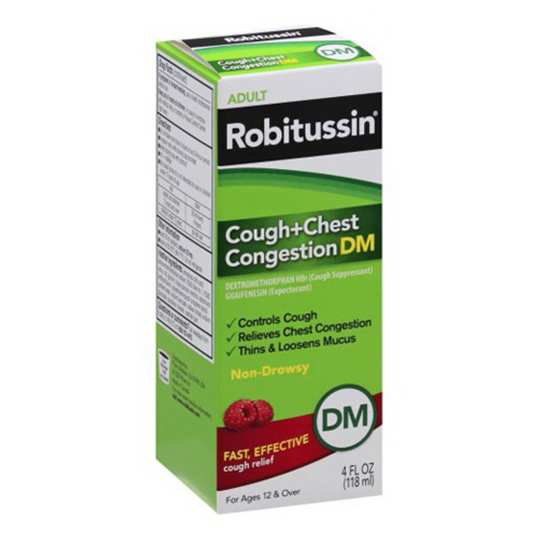 Robitussin Adult Cough and Chest Congestion DM Cough Relife Suppressant, Non-Drowsy, 4 Oz