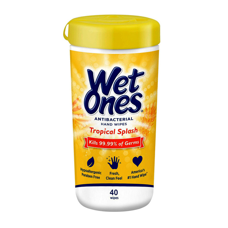 Wet Ones Antibacterial Hand Wipes Canister, Tropical Splash, 40 Ct