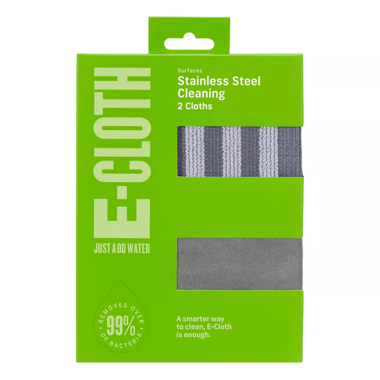 E-Cloth Stainless Steel Microfiber Cleaning Cloths for Streak Free Appliance Care 2Ea
