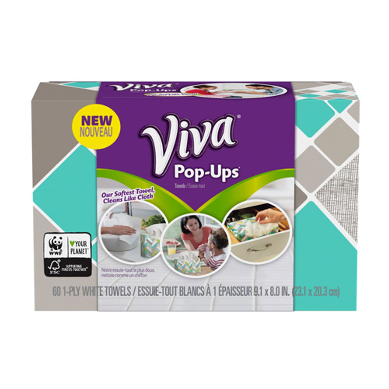 Viva Pop Ups Paper Towels Cleans Like Cloth, White, 60 Ea, 8 Pack