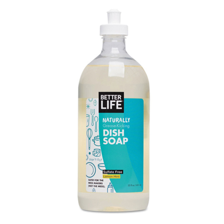 Better Life Naturally Grease-Kicking Liquid Dish Soap, Lemon Mint, 22 Oz