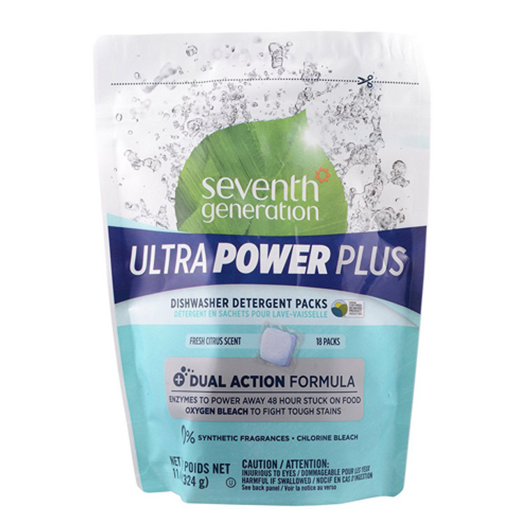 Seventh Generation Ultra Power Plus Dishwasher Detergent Packs Fresh Citrus Scent, 18 Ea