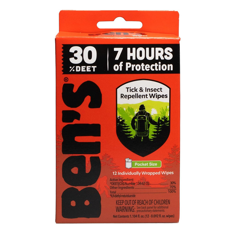 Bens Tick and Insect Repellent Wipes 30 Percent DEET for Travel Outdoor and Everyday Protection 12Ea