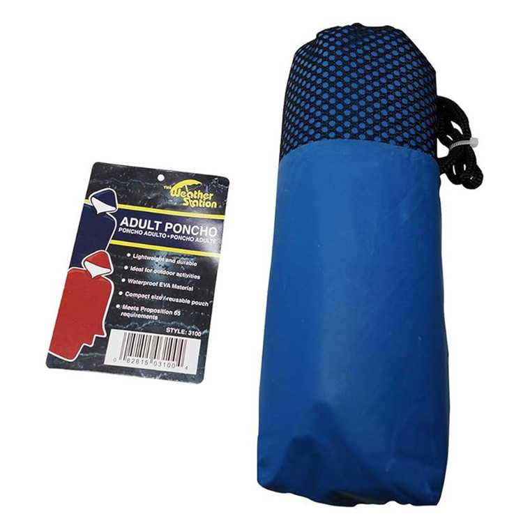 The Weather Station Adult Rain Ponchos Lightweight Durable and Waterproof with Hood Assorted Colors 1Ea