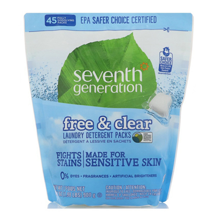 Seventh Generation Free And Clear Laundry Detergent Packs, 45 Ea