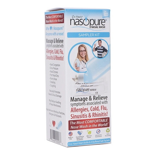 Nasopure Nasal Wash System Sampler Kit For Comfortable Nose Wash, 8 oz Nasopure Bottle, Buffered Salt Packets, 4 Ea
