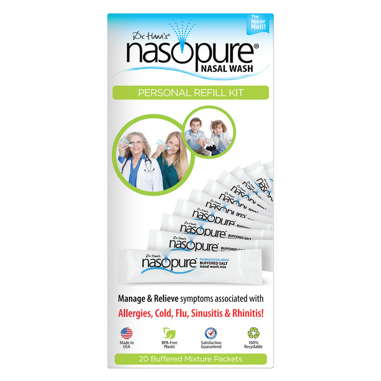 Nasopure Nasal Wash Personal Relief Kit Buffered Salt Packets Manage and Relieve Allergies and Cold 20Ea