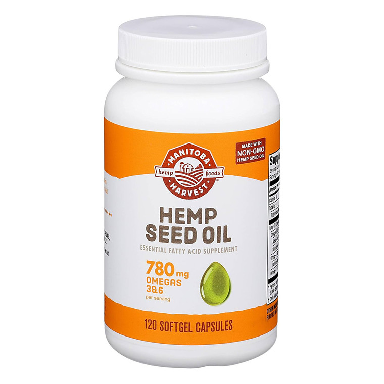 Manitoba Harvest Hemp Seed Oil 780mg of Omegas 3 and 6 Per Serving Essential Fatty Acid Softgels 120Ea