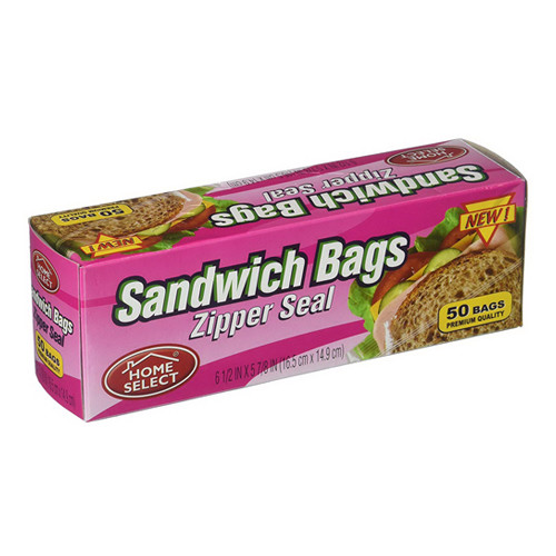Home Select Sandwich Bags Zipper Seal, 50 Ea