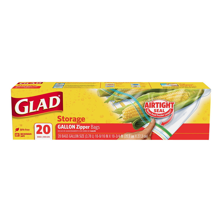 Glad Zipper Storage Bag Gallon, 20 Bags