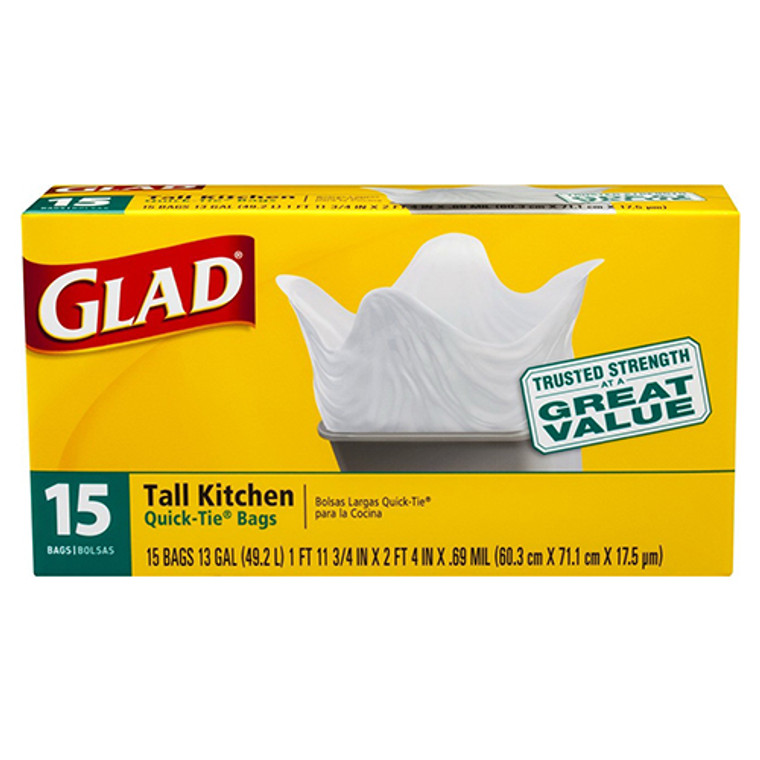 Glad Tall Kitchen Bag 13 Gal, 15 Bags, 12 Pack