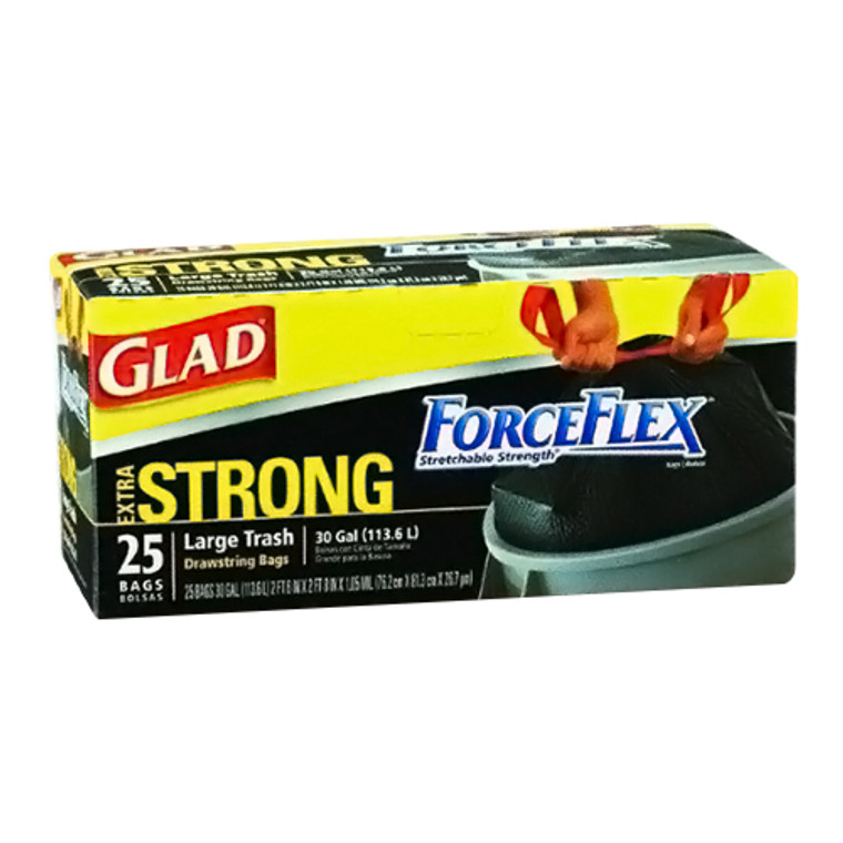 Glad ForceFlex Extra Strong Outdoor Drawstring Large Trash Bags, 30 Gallon, 25 Ea, 6 Pack