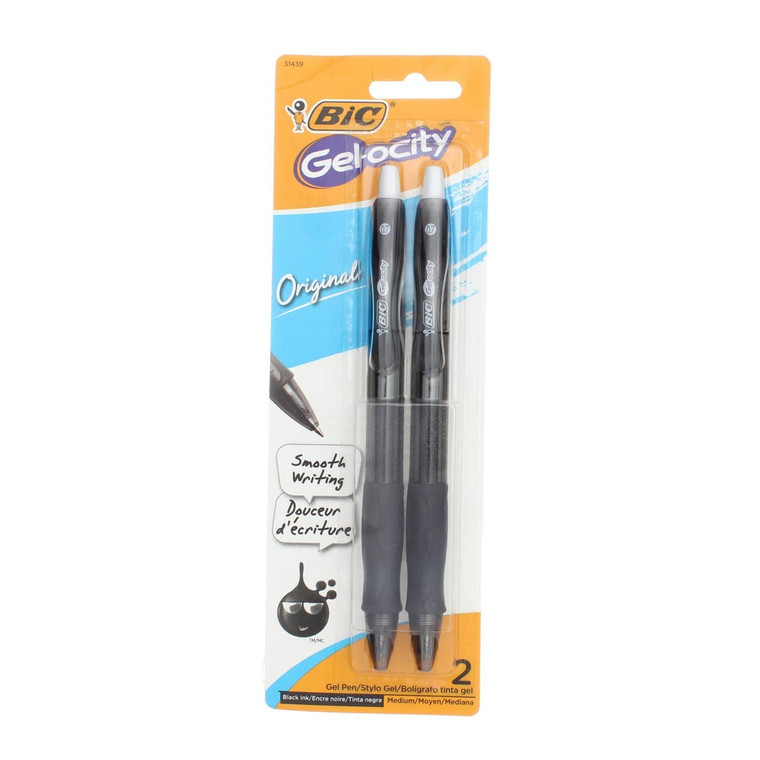 Bic Velocity Gel Retractable Refillable Black Pen, 2 Ea