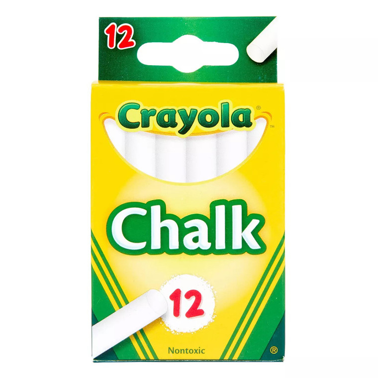 Crayola Nontoxic White Chalk Sticks for Writing Drawing and Chalkboard Use 12Ea