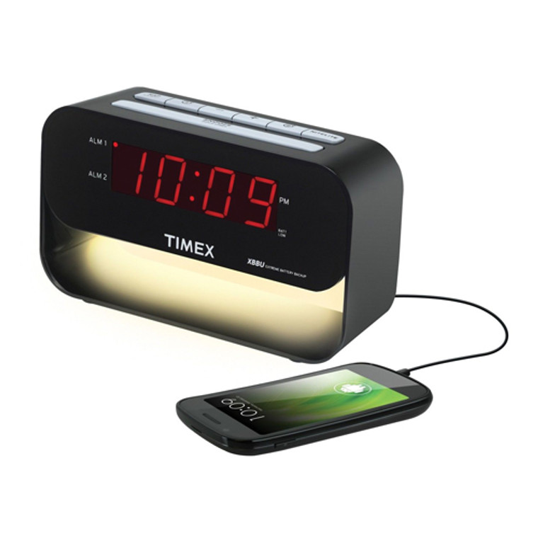 Timex T128B Dual Alarm Clock Eith USB Charging and Night Light, Black, 1 Ea