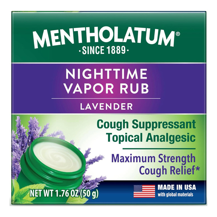 Mentholatum Maximum Strength Cough Relief Nighttime Vaporizing Rub Lavender Scent 1.76Oz (50g)