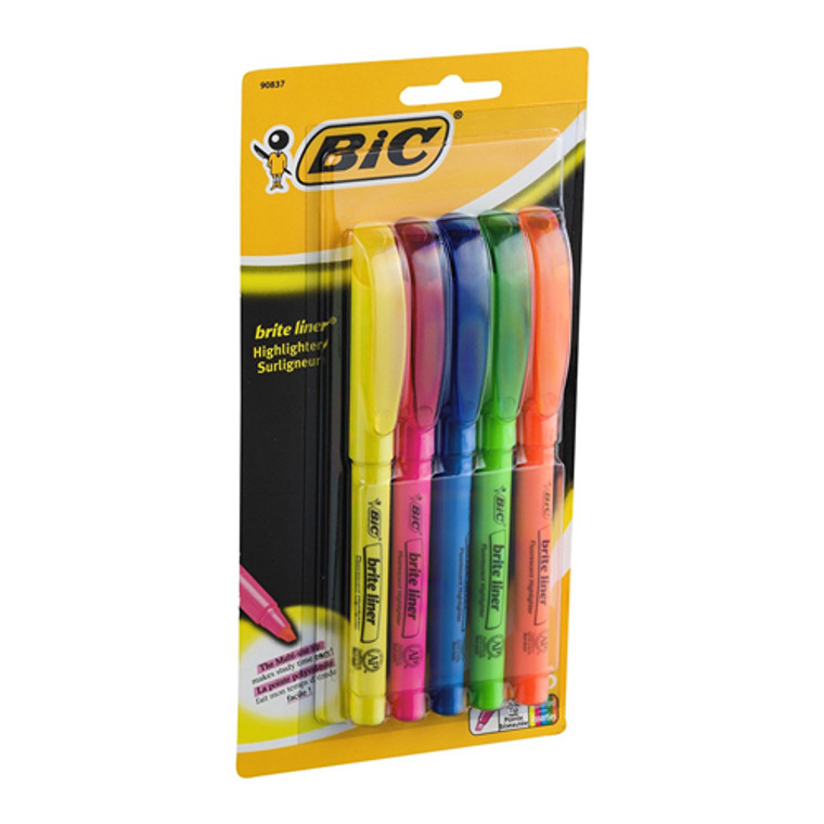 Bic Brite Liner Highlighter Chisel Point Assorted Colors Perfect for Studying Office and Note Taking 5Ea