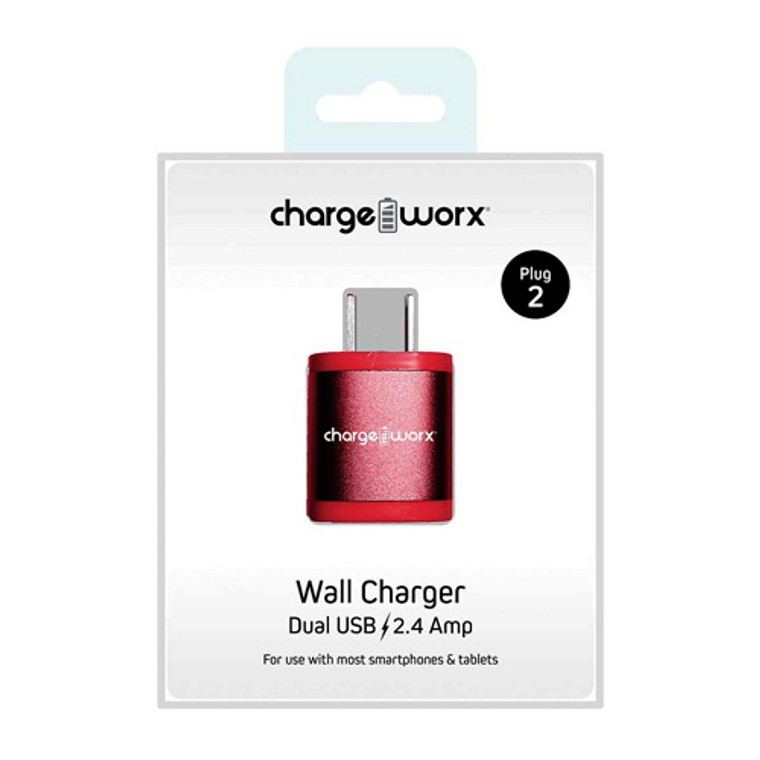 Chargeworx 2.4Amp Dual USB Wall Charger, Pink, 1 Ea
