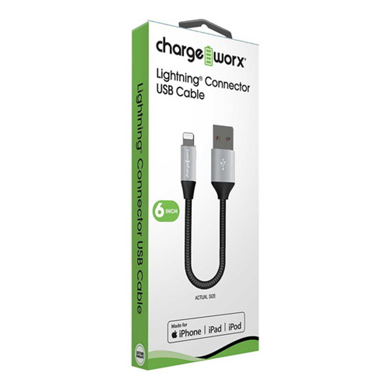 Chargeworx 6 inch Lightning Connector USB Cable, 1 Ea