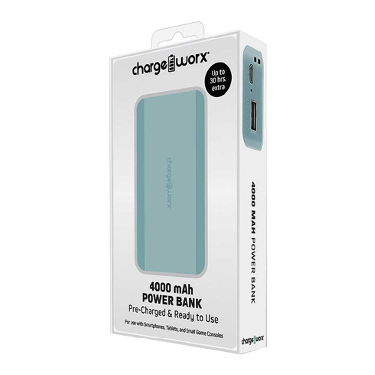 Chargeworx 4000 mAh Pre-Charged and Ready to Use Power Bank, Teal, 1 Ea