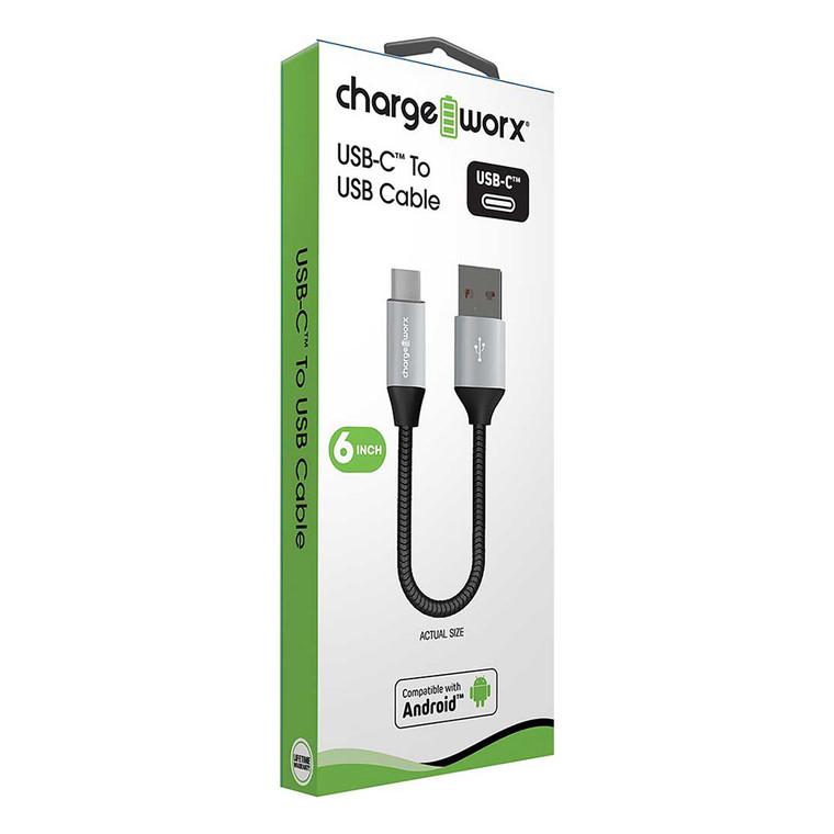 Chargeworx USB C to USB Cable 6 Inch Tangle Free Cable with Strong and Durable Strength 1Ea