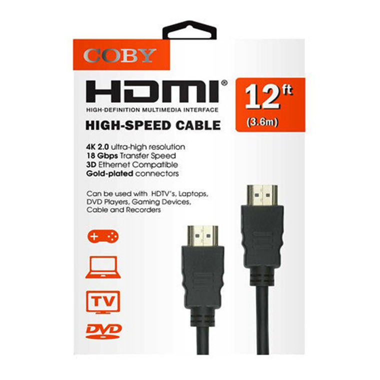 Coby High Speed HDMI Cable 12 Feet for DVD TV Xbox PS4 1Ea