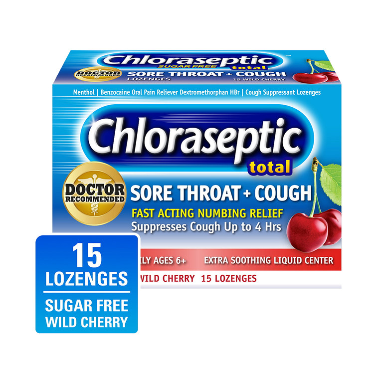Chloraseptic Sore Throat Sugar Free Lozenges, Wild Cherry - 15 Ea