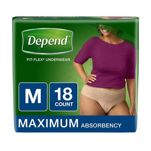 Depend Fit Flex Incontinence Underwear for Women, Maximum Absorbency, Medium, Tan (Packaging may vary), 18 Ea, 2 pack
