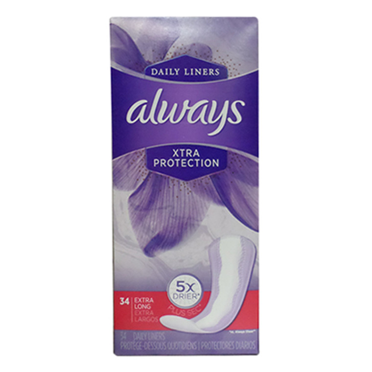 Always Xtra Protection Daily Liners, Extra Long, 34 Ea, 6 Pack