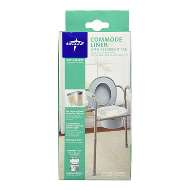 Medline Disposable Plastic With Absorbent Pad Commode Liner Bags - 12 ea